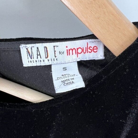 Made For Impulse Black Velvet Dress Stretchy Zip Back Long Sleeve Women's Small - Picture 7 of 8